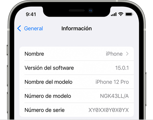 Encontrar el número de serie o IMEI en el iPhone.